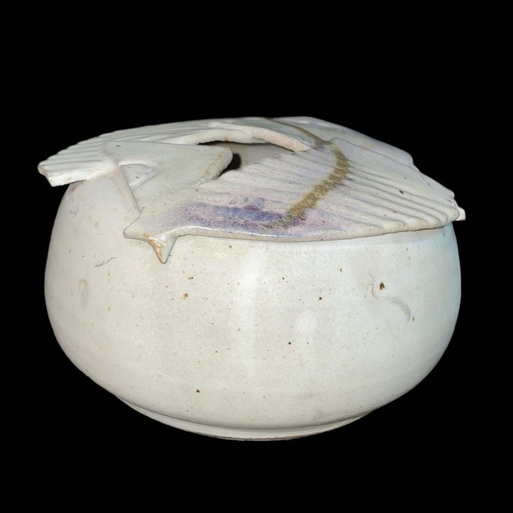 Pottery Vase Table Decor Art Signed JG Sculpture Accent Taupe Purple Texture